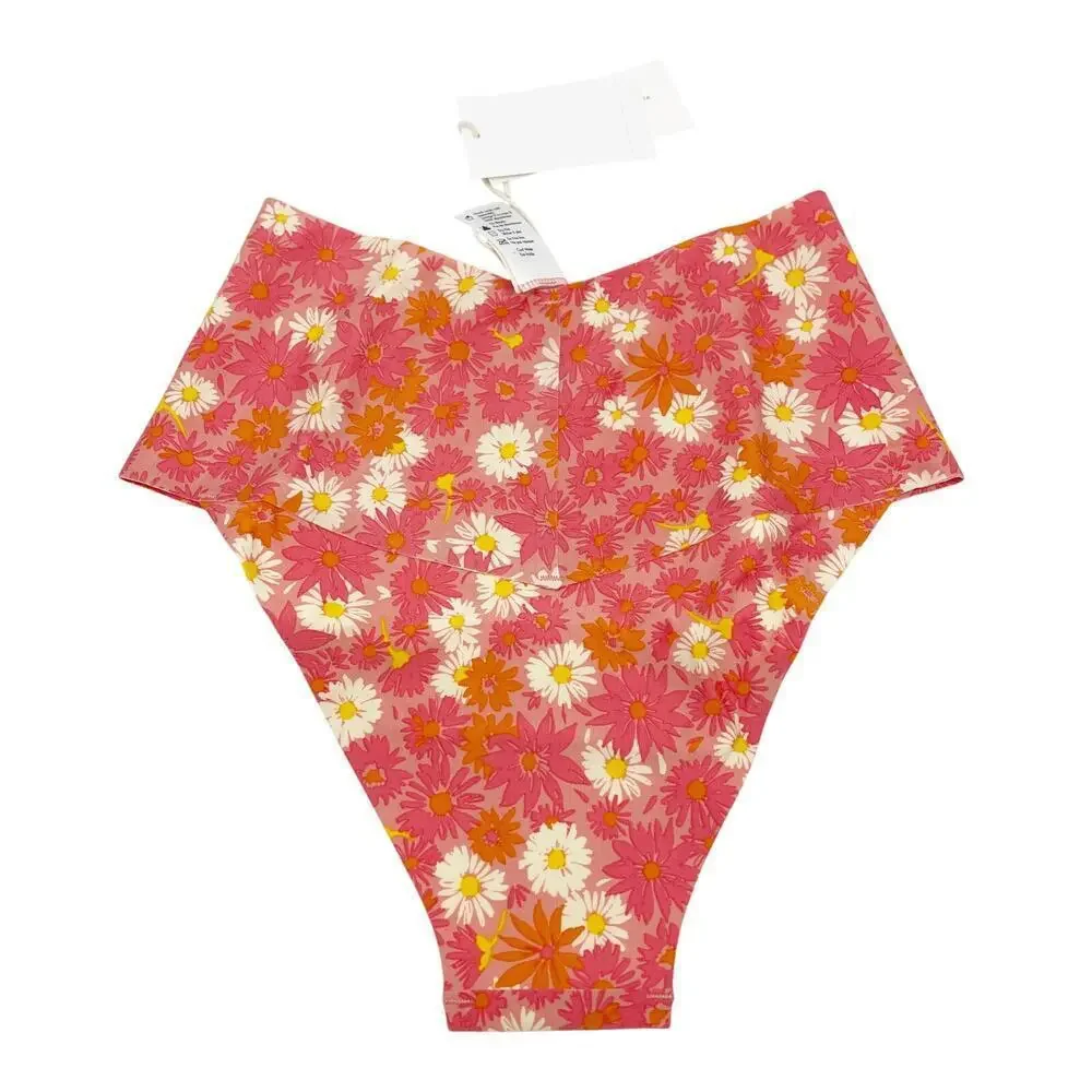 L*Space Fused Ry Bikini Bottoms Size XS Daisy Printed High Waist Pink Orange NEW
